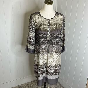 Fig and Flower Women's Medium Petite Black Grey Paisley Floral Print Tunic Dress